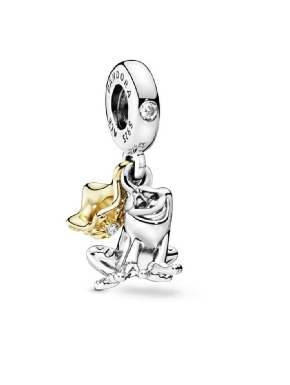 New Authentic Pandora x Disney Tiana Frog and Crown Dangle Charm